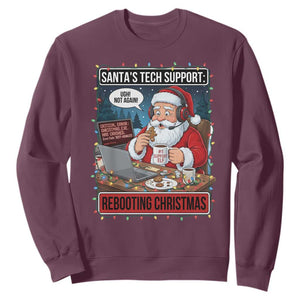 Funny Santa Tech Support Christmas Sweatshirt Rebooting Christmas Geek Humor Gift TS02 Maroon Print Your Wear