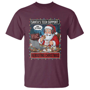 Funny Santa Tech Support Christmas T Shirt Rebooting Christmas Geek Humor Gift TS02 Maroon Print Your Wear