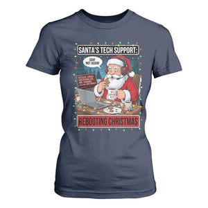 Funny Santa Tech Support Christmas T Shirt For Women Rebooting Christmas Geek Humor Gift TS02 Navy Print Your Wear