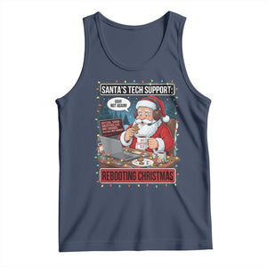 Funny Santa Tech Support Christmas Tank Top Rebooting Christmas Geek Humor Gift TS02 Navy Print Your Wear