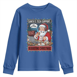 Funny Santa Tech Support Christmas Youth Sweatshirt Rebooting Christmas Geek Humor Gift TS02 Royal Blue Print Your Wear
