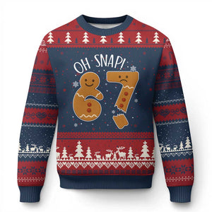 Oh Snap 67 Gingerbread Meme Ugly Christmas Sweater Broken Cookie Six Seven Holiday Gag Xmas Vibes TS02 Navy Red Print Your Wear