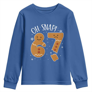 Oh Snap 67 Gingerbread Meme Youth Sweatshirt Broken Cookie Six Seven Holiday Gag Christmas Vibes TS02 Royal Blue Print Your Wear