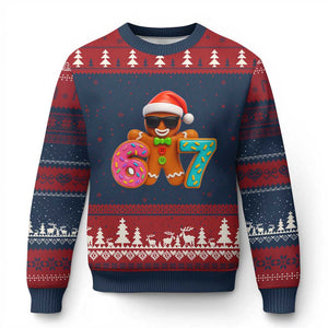 Funny 67 Meme Gingerbread Donut Ugly Christmas Sweater Cool Xmas Cookie Six Seven Santa Hat Sprinkles TS02 Navy Red Print Your Wear