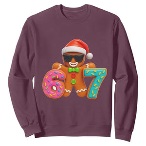 Funny 67 Meme Gingerbread Donut Sweatshirt Cool Christmas Cookie Six Seven Santa Hat Sprinkles TS02 Maroon Print Your Wear
