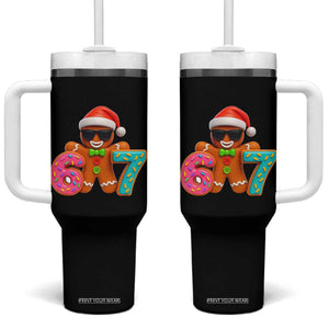 Funny 67 Meme Gingerbread Donut Tumbler With Handle Cool Christmas Cookie Six Seven Santa Hat Sprinkles TS02 One Size: 40 oz Black Print Your Wear