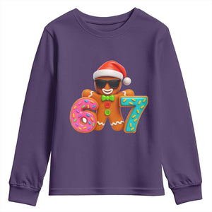 Funny 67 Meme Gingerbread Donut Youth Sweatshirt Cool Christmas Cookie Six Seven Santa Hat Sprinkles TS02 Purple Print Your Wear