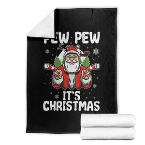 Funny Pew Pew Santa Christmas Throw Blanket Angry Santa with Candy Cane Guns Holiday Humor TS02 Black Print Your Wear