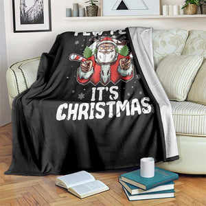 Funny Pew Pew Santa Christmas Throw Blanket Angry Santa with Candy Cane Guns Holiday Humor TS02 Print Your Wear