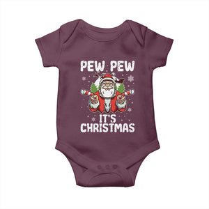 Funny Pew Pew Santa Christmas Baby Onesie Angry Santa with Candy Cane Guns Holiday Humor TS02 Maroon Print Your Wear