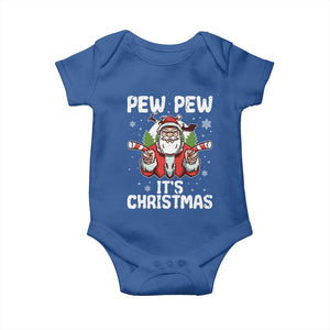 Funny Pew Pew Santa Christmas Baby Onesie Angry Santa with Candy Cane Guns Holiday Humor TS02 Royal Blue Print Your Wear