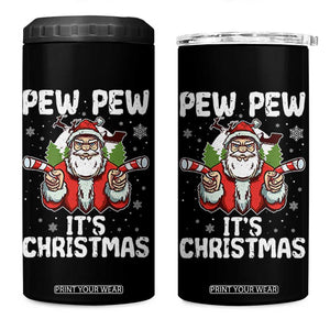 Funny Pew Pew Santa Christmas 4 in 1 Can Cooler Tumbler Angry Santa with Candy Cane Guns Holiday Humor TS02 One Size: 16 oz Black Print Your Wear