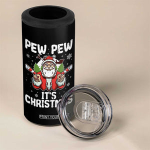 Funny Pew Pew Santa Christmas 4 in 1 Can Cooler Tumbler Angry Santa with Candy Cane Guns Holiday Humor TS02 Print Your Wear