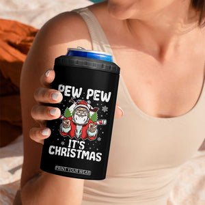 Funny Pew Pew Santa Christmas 4 in 1 Can Cooler Tumbler Angry Santa with Candy Cane Guns Holiday Humor TS02 Print Your Wear