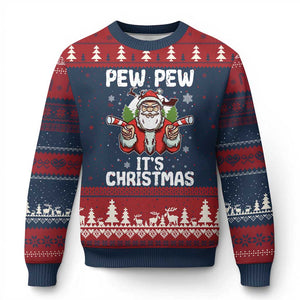 Funny Pew Pew Santa Xmas Ugly Christmas Sweater Angry Santa with Candy Cane Guns Holiday Humor TS02 Navy Red Print Your Wear
