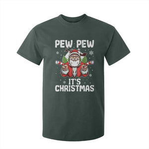 Funny Pew Pew Santa Christmas T Shirt For Kid Angry Santa with Candy Cane Guns Holiday Humor TS02 Dark Forest Green Print Your Wear
