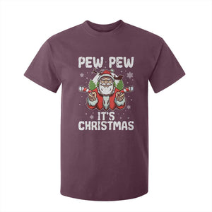 Funny Pew Pew Santa Christmas T Shirt For Kid Angry Santa with Candy Cane Guns Holiday Humor TS02 Maroon Print Your Wear