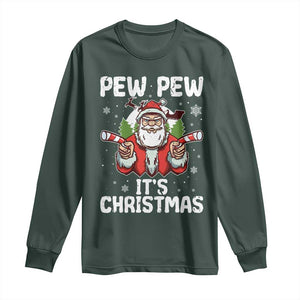 Funny Pew Pew Santa Christmas Long Sleeve Shirt Angry Santa with Candy Cane Guns Holiday Humor TS02 Dark Forest Green Print Your Wear