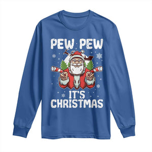 Funny Pew Pew Santa Christmas Long Sleeve Shirt Angry Santa with Candy Cane Guns Holiday Humor TS02 Royal Blue Print Your Wear