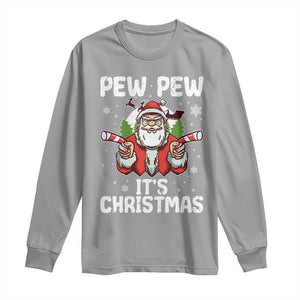 Funny Pew Pew Santa Christmas Long Sleeve Shirt Angry Santa with Candy Cane Guns Holiday Humor TS02 Sport Gray Print Your Wear