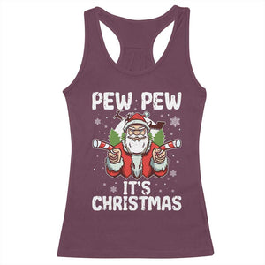 Funny Pew Pew Santa Christmas Racerback Tank Top Angry Santa with Candy Cane Guns Holiday Humor TS02 Maroon Print Your Wear