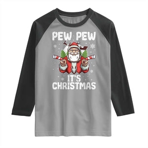 Funny Pew Pew Santa Christmas Raglan Shirt Angry Santa with Candy Cane Guns Holiday Humor TS02 Sport Gray Black Print Your Wear