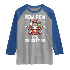 Funny Pew Pew Santa Christmas Raglan Shirt Angry Santa with Candy Cane Guns Holiday Humor TS02 Sport Gray Royal Print Your Wear