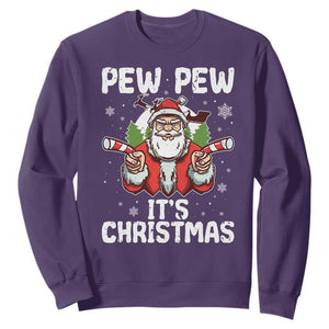 Funny Pew Pew Santa Christmas Sweatshirt Angry Santa with Candy Cane Guns Holiday Humor TS02 Purple Print Your Wear
