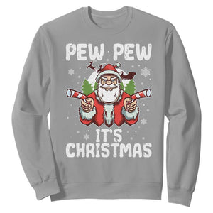 Funny Pew Pew Santa Christmas Sweatshirt Angry Santa with Candy Cane Guns Holiday Humor TS02 Sport Gray Print Your Wear