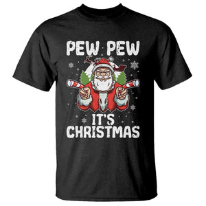 Funny Pew Pew Santa Christmas T Shirt Angry Santa with Candy Cane Guns Holiday Humor TS02 Black Print Your Wear