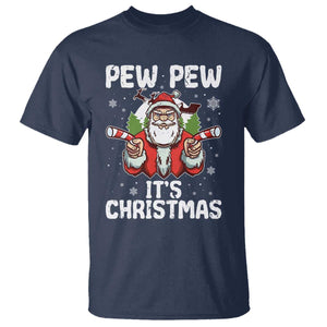 Funny Pew Pew Santa Christmas T Shirt Angry Santa with Candy Cane Guns Holiday Humor TS02 Navy Print Your Wear