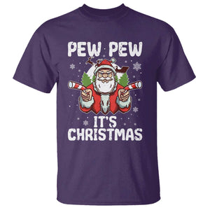 Funny Pew Pew Santa Christmas T Shirt Angry Santa with Candy Cane Guns Holiday Humor TS02 Purple Print Your Wear