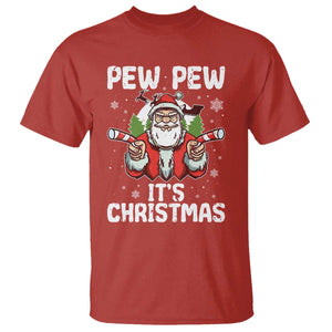 Funny Pew Pew Santa Christmas T Shirt Angry Santa with Candy Cane Guns Holiday Humor TS02 Red Print Your Wear