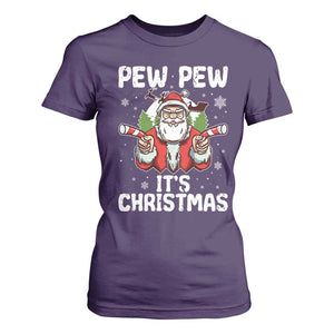 Funny Pew Pew Santa Christmas T Shirt For Women Angry Santa with Candy Cane Guns Holiday Humor TS02 Purple Print Your Wear