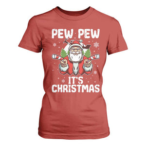 Funny Pew Pew Santa Christmas T Shirt For Women Angry Santa with Candy Cane Guns Holiday Humor TS02 Red Print Your Wear