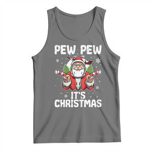 Funny Pew Pew Santa Christmas Tank Top Angry Santa with Candy Cane Guns Holiday Humor TS02 Black Heather Print Your Wear