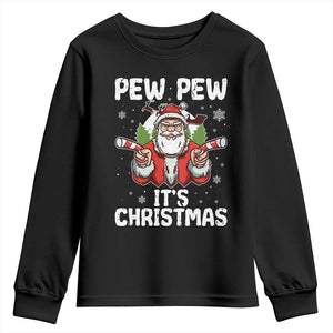 Funny Pew Pew Santa Christmas Youth Sweatshirt Angry Santa with Candy Cane Guns Holiday Humor TS02 Black Print Your Wear