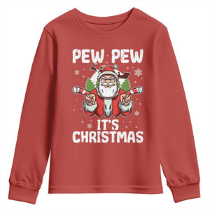 Funny Pew Pew Santa Christmas Youth Sweatshirt Angry Santa with Candy Cane Guns Holiday Humor TS02 Red Print Your Wear