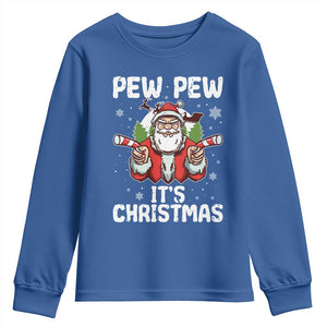 Funny Pew Pew Santa Christmas Youth Sweatshirt Angry Santa with Candy Cane Guns Holiday Humor TS02 Royal Blue Print Your Wear