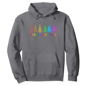 Colorful Rainbow Christmas Trees Hoodie Merry Xmas Fun Festive Holiday Pride Gift TS02 Charcoal Print Your Wear