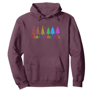Colorful Rainbow Christmas Trees Hoodie Merry Xmas Fun Festive Holiday Pride Gift TS02 Maroon Print Your Wear