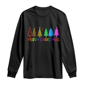 Colorful Rainbow Christmas Trees Long Sleeve Shirt Merry Xmas Fun Festive Holiday Pride Gift TS02 Black Print Your Wear