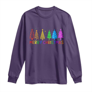 Colorful Rainbow Christmas Trees Long Sleeve Shirt Merry Xmas Fun Festive Holiday Pride Gift TS02 Purple Print Your Wear