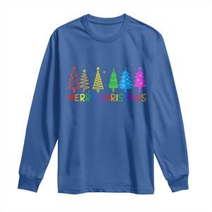 Colorful Rainbow Christmas Trees Long Sleeve Shirt Merry Xmas Fun Festive Holiday Pride Gift TS02 Royal Blue Print Your Wear