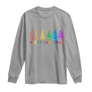 Colorful Rainbow Christmas Trees Long Sleeve Shirt Merry Xmas Fun Festive Holiday Pride Gift TS02 Sport Gray Print Your Wear