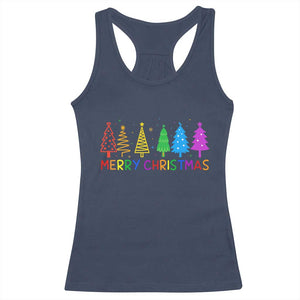Colorful Rainbow Christmas Trees Racerback Tank Top Merry Xmas Fun Festive Holiday Pride Gift TS02 Navy Print Your Wear