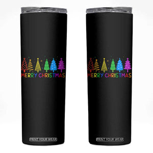 Colorful Rainbow Christmas Trees Skinny Tumbler Merry Xmas Fun Festive Holiday Pride Gift TS02 Black Print Your Wear