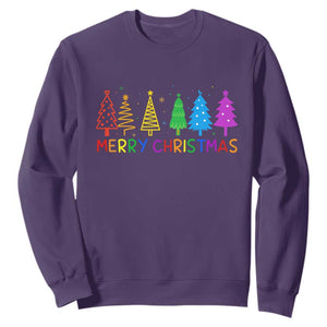 Colorful Rainbow Christmas Trees Sweatshirt Merry Xmas Fun Festive Holiday Pride Gift TS02 Purple Print Your Wear