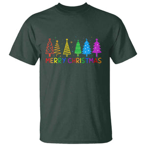 Colorful Rainbow Christmas Trees T Shirt Merry Xmas Fun Festive Holiday Pride Gift TS02 Dark Forest Green Print Your Wear