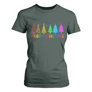 Colorful Rainbow Christmas Trees T Shirt For Women Merry Xmas Fun Festive Holiday Pride Gift TS02 Dark Forest Green Print Your Wear